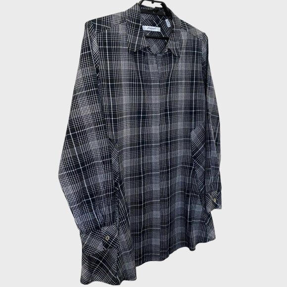 Foxcroft Cici Plaid Perfection Tunic Black Women's Size 14 Button-Up Long-Sleeve - Picture 3 of 12